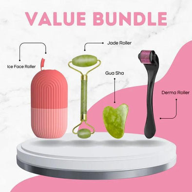 3-Piece Combo Set: Jade Roller, Ice Roller & Derma Roller Facial Massage Kit